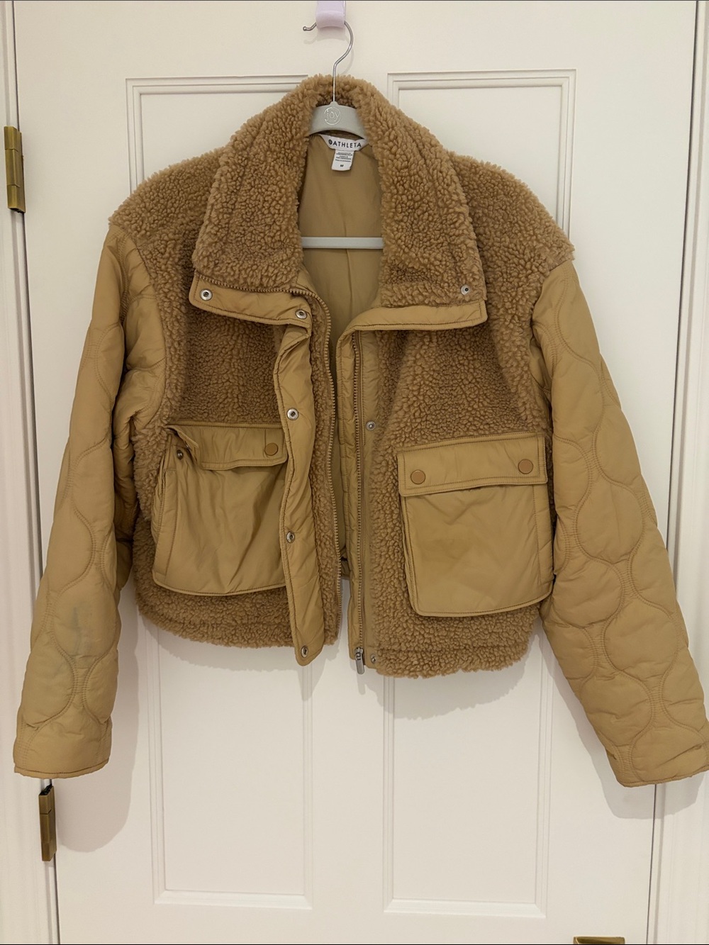 Athleta Camel/Tan Sherpa Quilted Mixed-Media Jacket size M